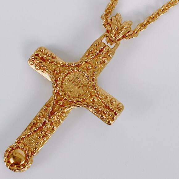 Signed JBK Camrose & Kross 18K Plated Byzantine Jasper Gemstone Cross Necklace - Picture 9 of 15